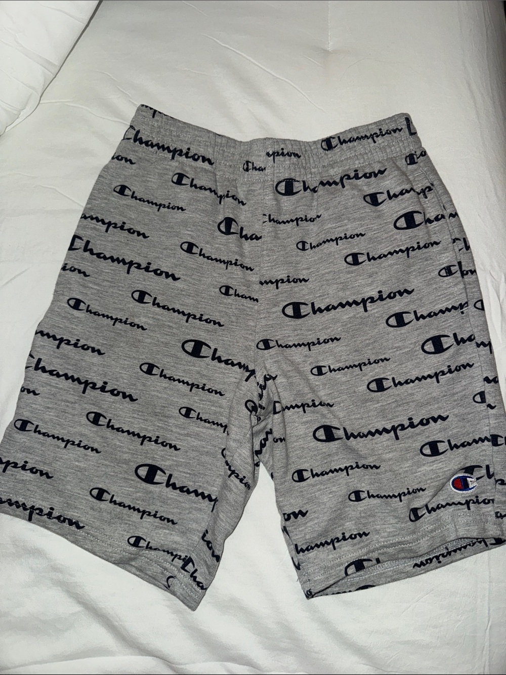 Champion Gray All-Over Logo Athletic Shorts for kids